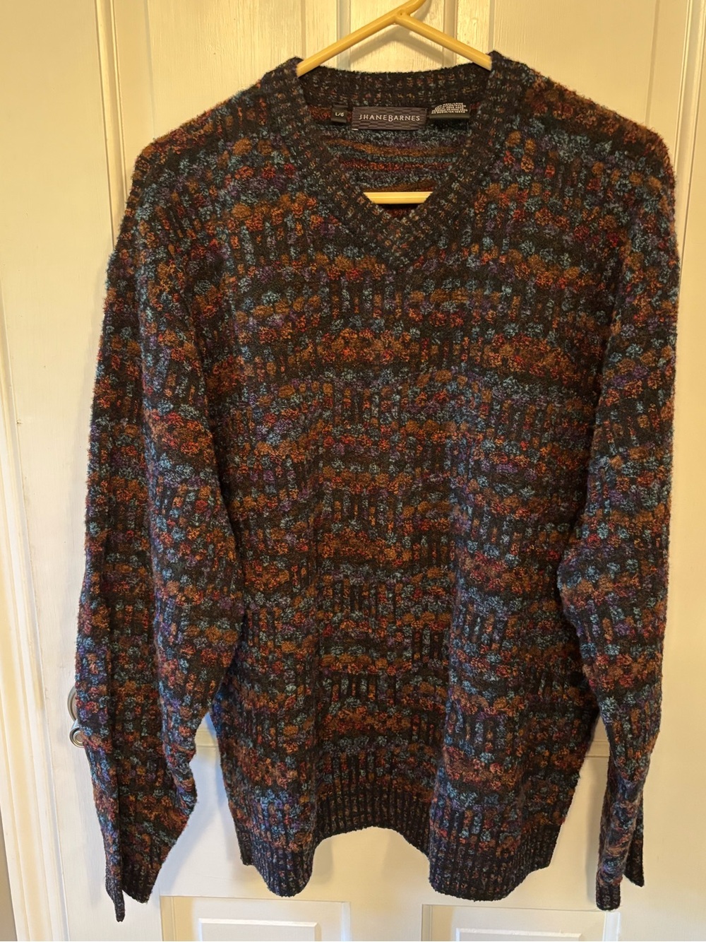 Jhane Barnes Multicolor Patterned V-Neck Men’s Sweater